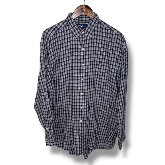 Navy Polo Ralph Lauren Mcteel Flannel Button Down Shirt Size L - Picture 1 of 7